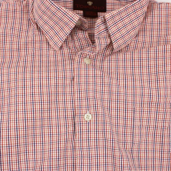 Toscano Men's XXL Long Sleeve Plaid Button-Down Shirt Red Orange Navy FLAWED