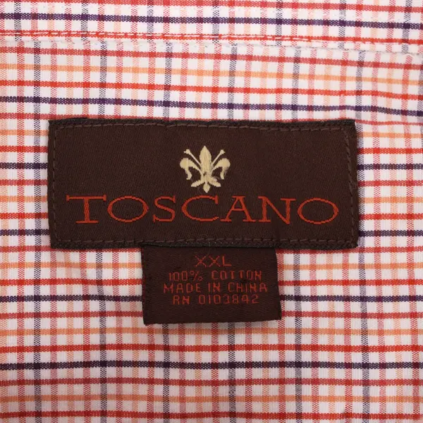 Toscano Men's XXL Long Sleeve Plaid Button-Down Shirt Red Orange Navy FLAWED