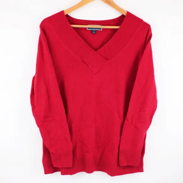 Karen Scott Women's Red Knit V-Neck Pullover Sweater Medium