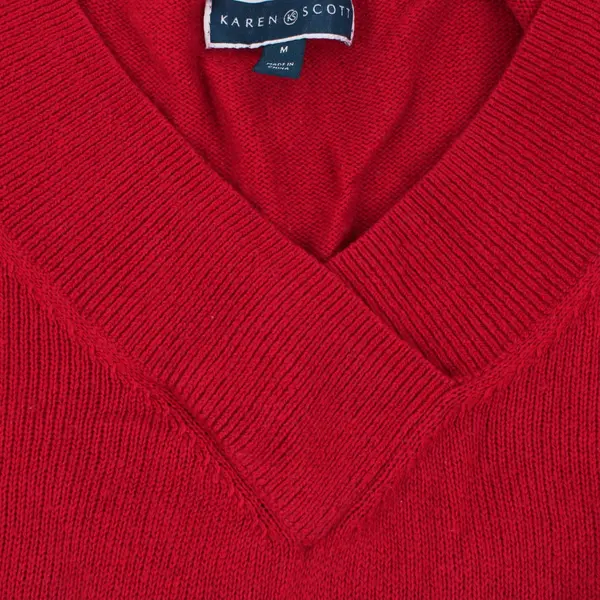 Karen Scott Women's Red Knit V-Neck Pullover Sweater Medium