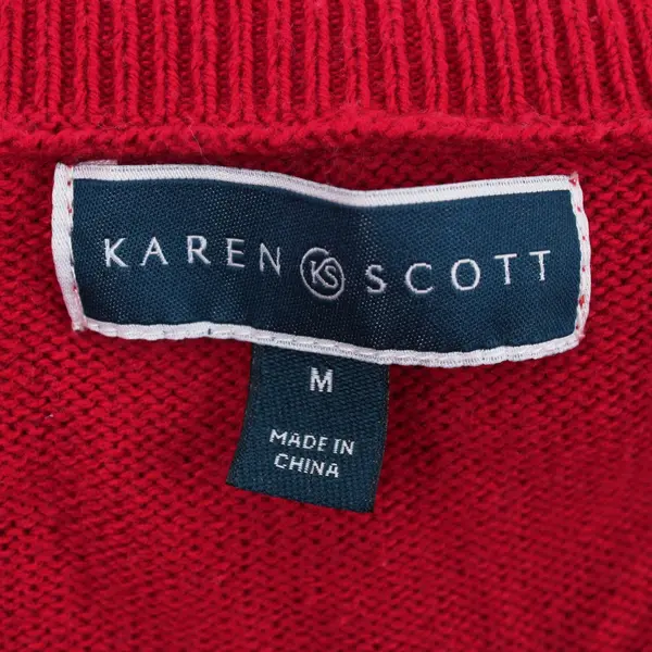 Karen Scott Women's Red Knit V-Neck Pullover Sweater Medium