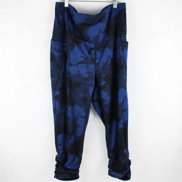 All In Motion Women's XL Blue Black Ruched Full Length Leggings Activewear