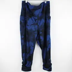 All In Motion Women's XL Blue Black Ruched Full Length Leggings Activewear