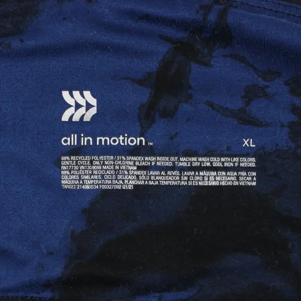 All In Motion Women's XL Blue Black Ruched Full Length Leggings Activewear