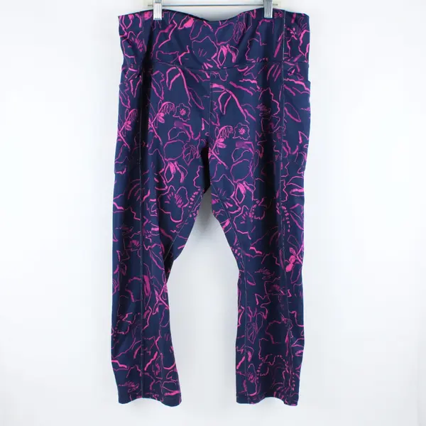 Avia Women's XL Navy Blue Purple Abstract Floral Capri Leggings