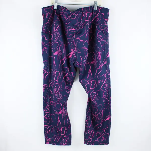 Avia Women's XL Navy Blue Purple Abstract Floral Capri Leggings