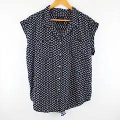 Jachs Girlfriend Women's XL Navy Blue Diamond Print Blouse