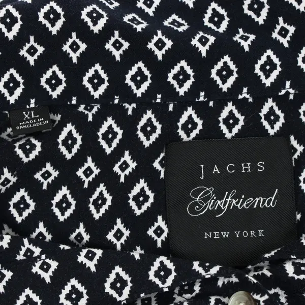 Jachs Girlfriend Women's XL Navy Blue Diamond Print Blouse