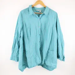 LOGO by Lori Goldstein Women's 1X Turquoise Gray Striped Button-Up Shirt