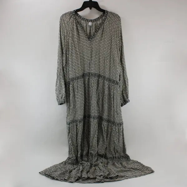 Old Navy Women's Floral Maxi Dress XXL Black White Beige Long Sleeve