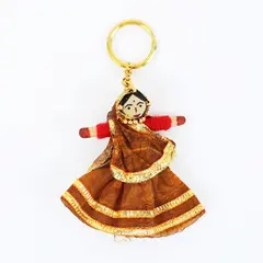 Rajasthani Woman Folk Puppet Doll Keychain, 4" Tall Collectible 