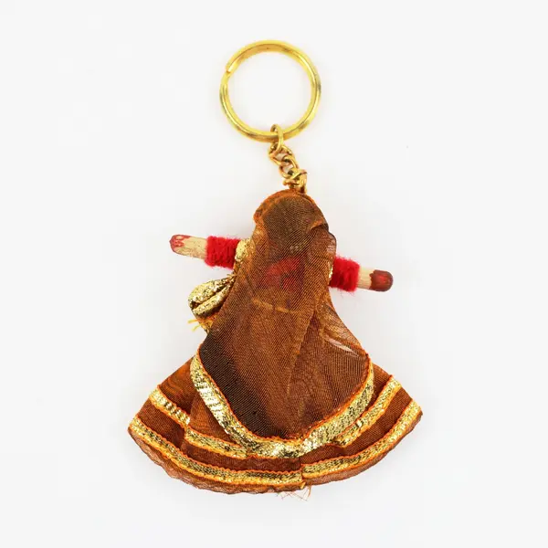 Rajasthani Woman Folk Puppet Doll Keychain, 4" Tall Collectible 