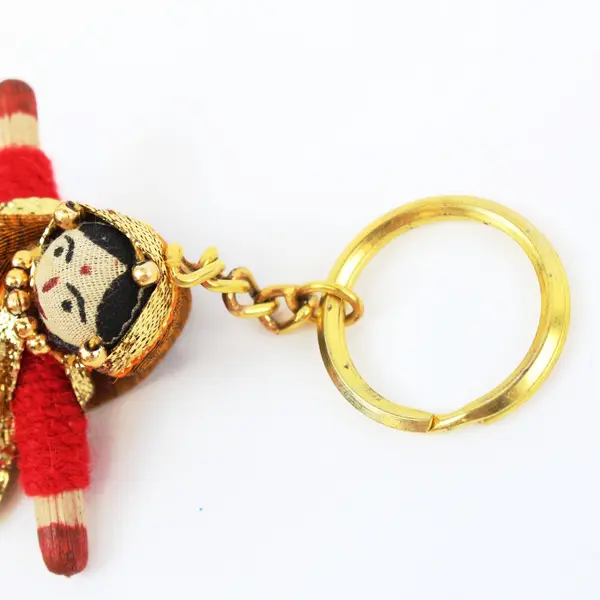 Rajasthani Woman Folk Puppet Doll Keychain, 4" Tall Collectible 