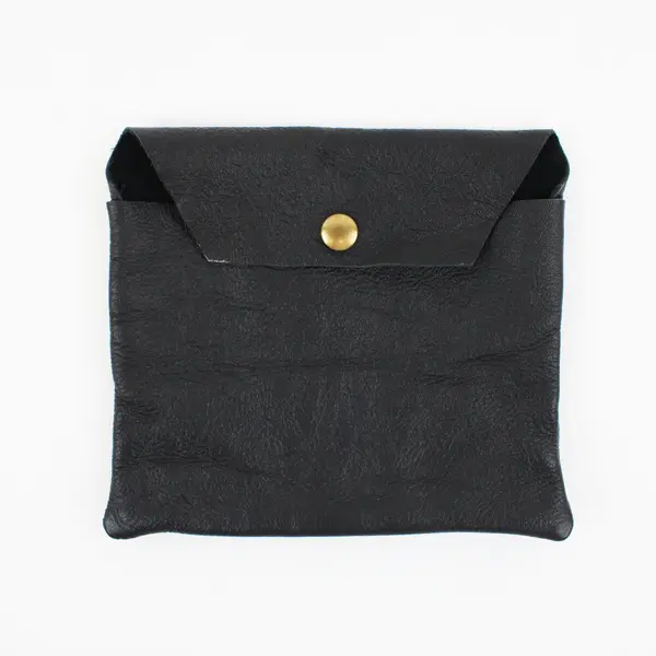 Black Leather Coin Wallet Pouch Snap Button Closure