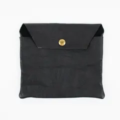 Black Leather Coin Wallet Pouch Snap Button Closure