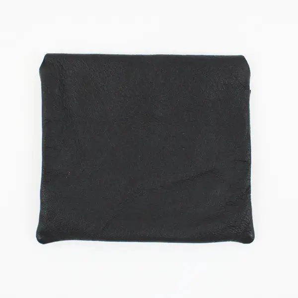 Black Leather Coin Wallet Pouch Snap Button Closure