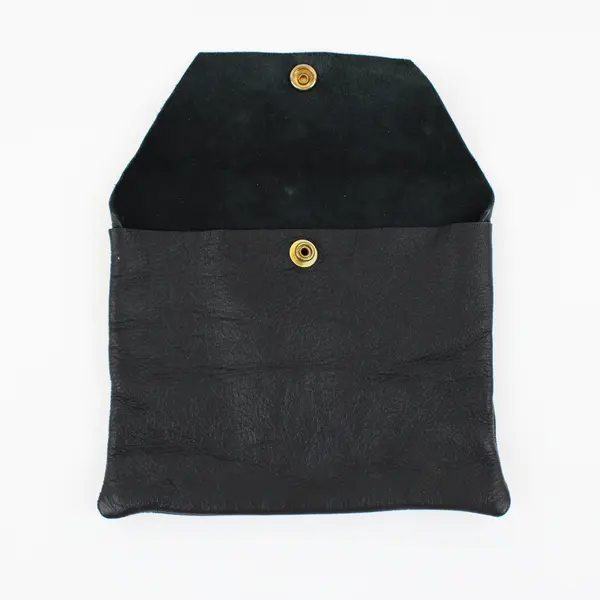 Black Leather Coin Wallet Pouch Snap Button Closure
