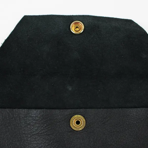 Black Leather Coin Wallet Pouch Snap Button Closure