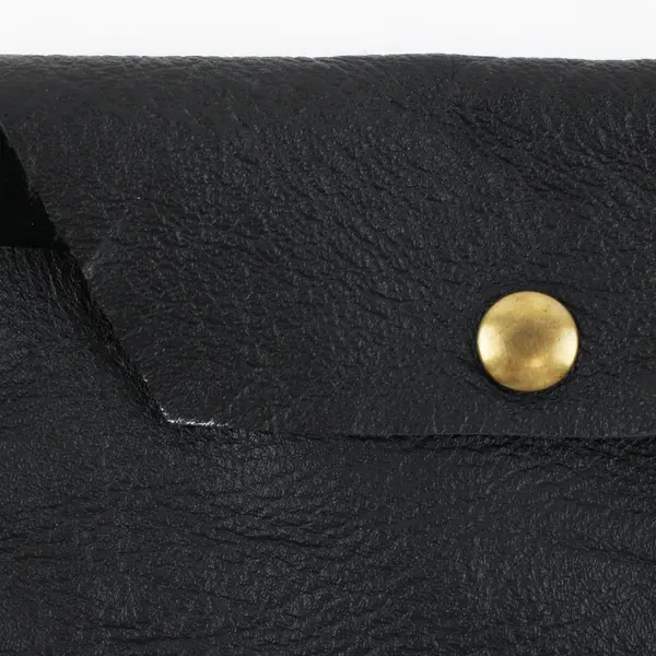 Black Leather Coin Wallet Pouch Snap Button Closure