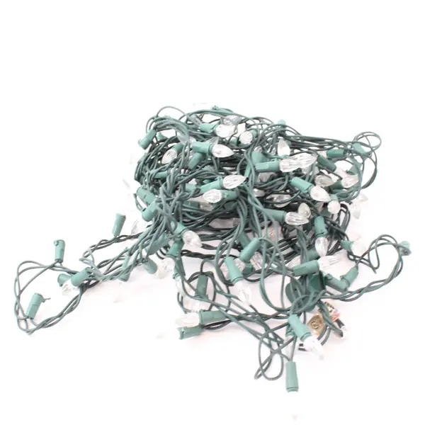 Novelty LED Christmas String Lights Clear Bulbs Green Wire Untested