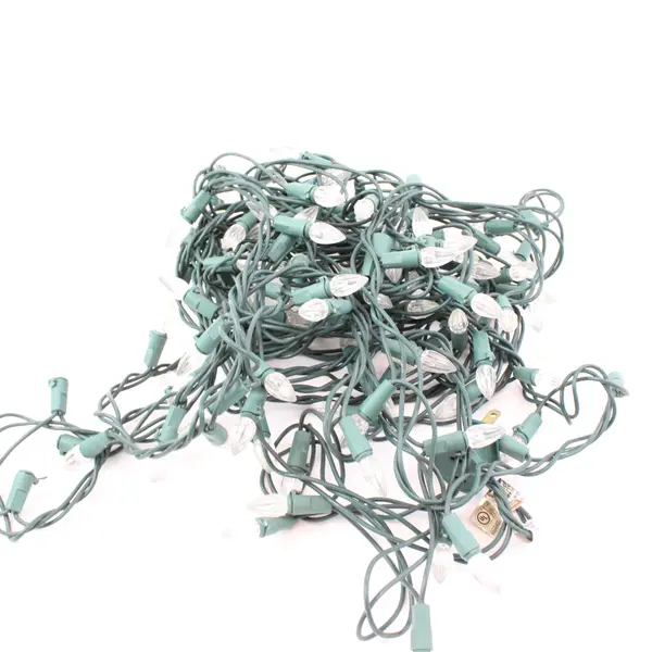 Novelty LED Christmas String Lights Clear Bulbs Green Wire Untested