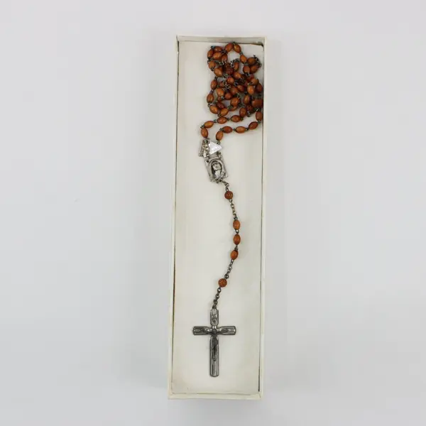 Italian Cocoa Bead Crucifix Necklace with Saint Medal 16 Inch