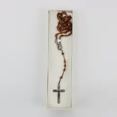 Italian Cocoa Bead Crucifix Necklace with Saint Medal 16 Inch