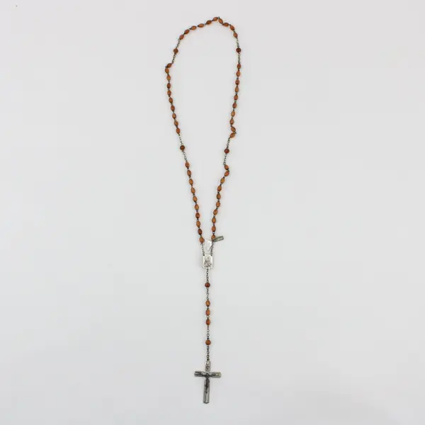 Italian Cocoa Bead Crucifix Necklace with Saint Medal 16 Inch