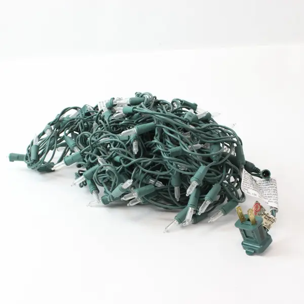 E246482 Unbranded Christmas LED String Lights Clear Bulbs Green Wire 120V Used