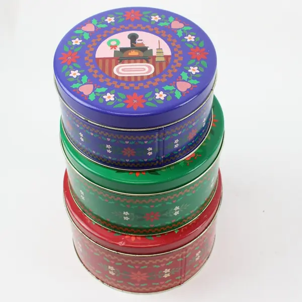 Current Christmas Vintage Nested Set of 3 Red Green Blue Storage Tins 6002-5