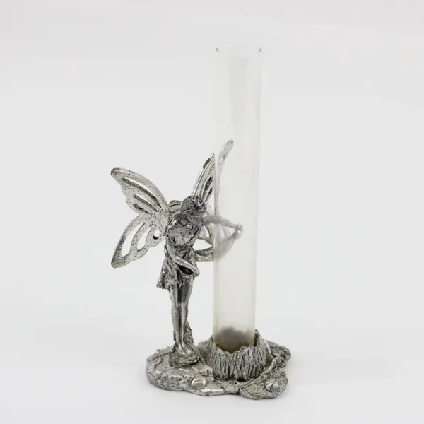 Metzke 1993 Pewter Winged Fairy Figurine Glass Bud Vase