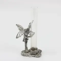 Metzke 1993 Pewter Winged Fairy Figurine Glass Bud Vase