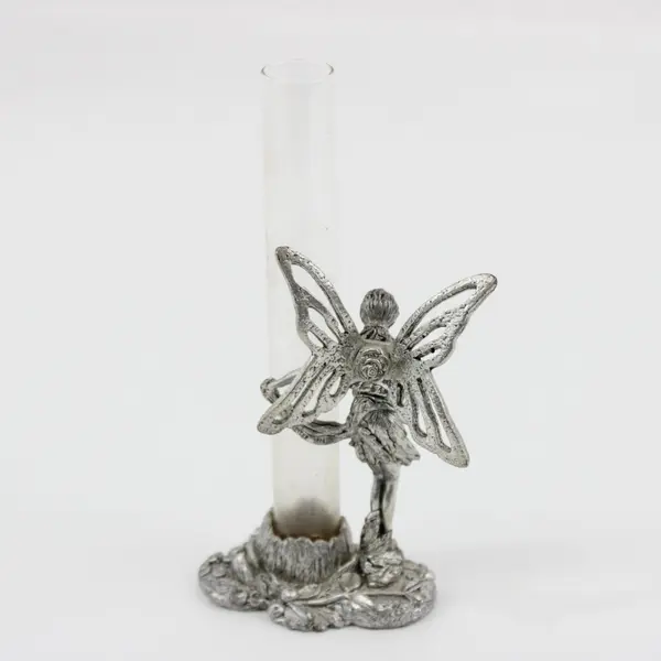 Metzke 1993 Pewter Winged Fairy Figurine Glass Bud Vase