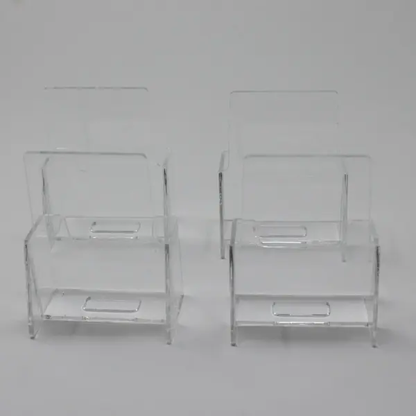 Set of 4 Small Clear Acrylic Display Stands Easel Holders 5x3x4"
