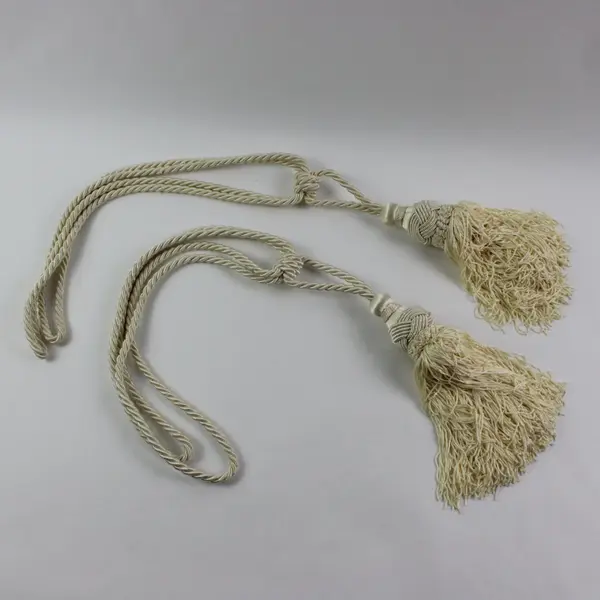 Set of 2 Ivory Braided Curtain Tiebacks with Decorative Tassels
