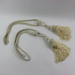 Set of 2 Ivory Braided Curtain Tiebacks with Decorative Tassels