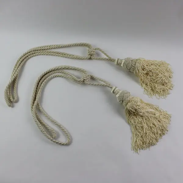 Set of 2 Ivory Braided Curtain Tiebacks with Decorative Tassels