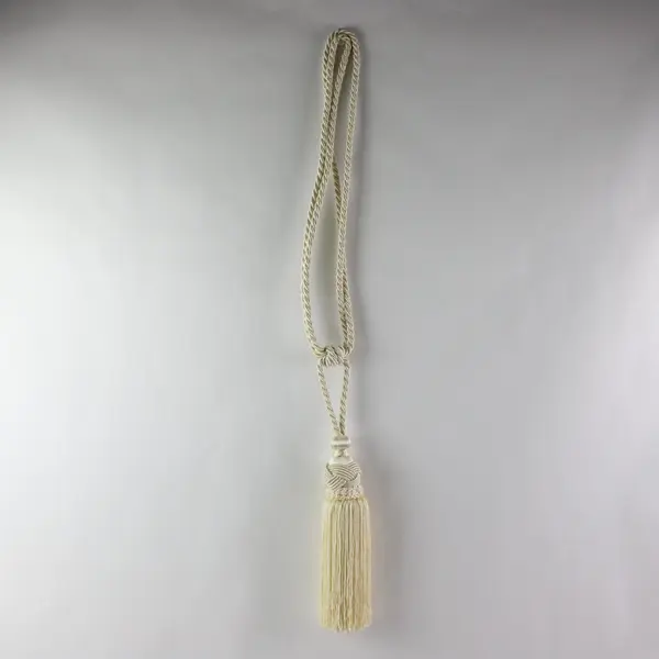 Set of 2 Ivory Braided Curtain Tiebacks with Decorative Tassels