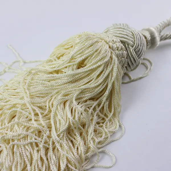 Set of 2 Ivory Braided Curtain Tiebacks with Decorative Tassels