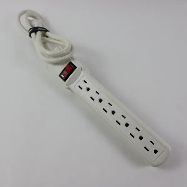 6-Outlet Power Strip Surge Protector White Power Switch Attached Cord