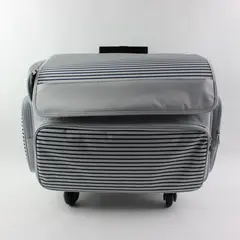Grey Blue Striped Rolling Cooler Bag Wheeled Food Beverage Carrier