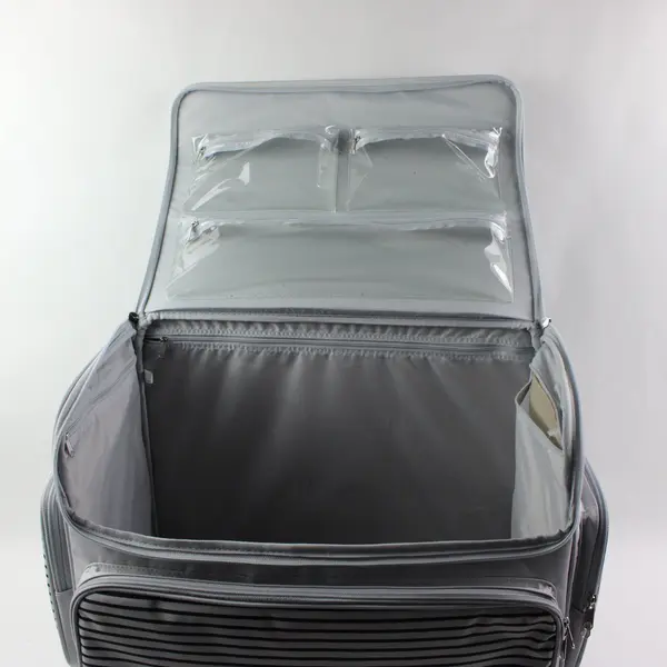 Grey Blue Striped Rolling Cooler Bag Wheeled Food Beverage Carrier
