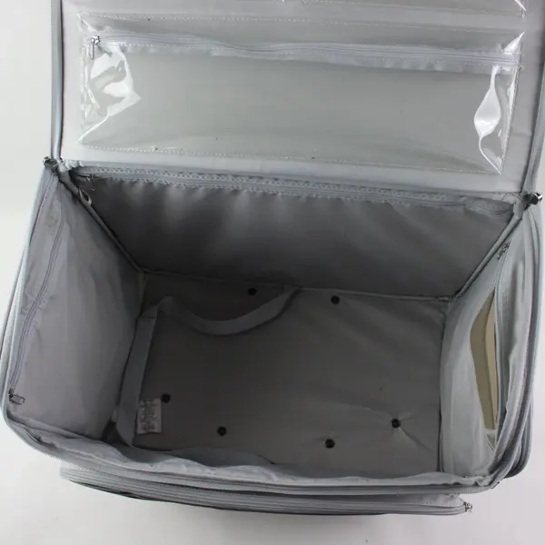 Grey Blue Striped Rolling Cooler Bag Wheeled Food Beverage Carrier
