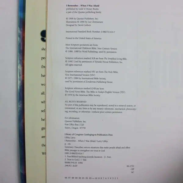 I Remember When I Was Afraid Larry Libby Hardcover Pre-Owned