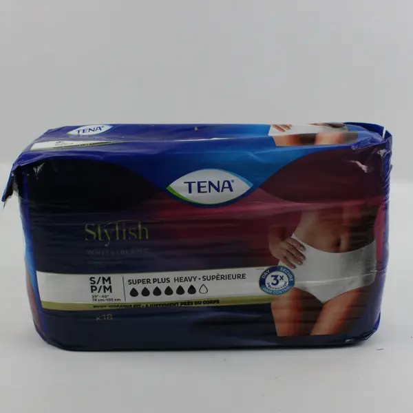 TENA Stylish Super Plus Women's Incontinence Underwear White S/M 18ct