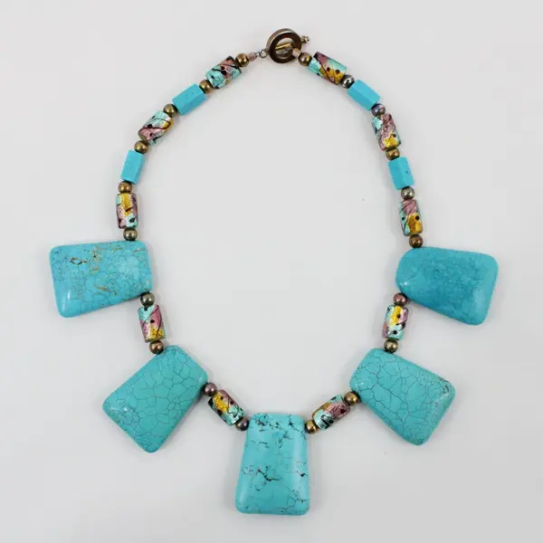 Chunky Turquoise-Tone Beaded Statement Necklace 17 in Toggle
