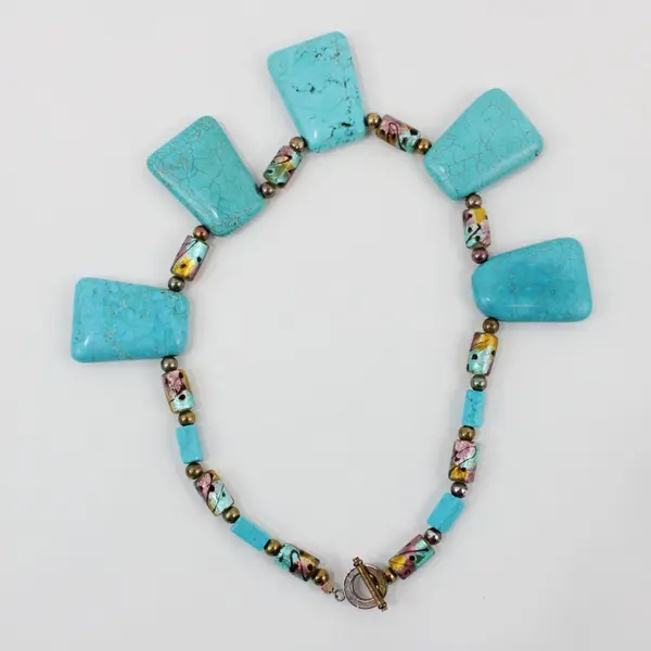 Chunky Turquoise-Tone Beaded Statement Necklace 17 in Toggle