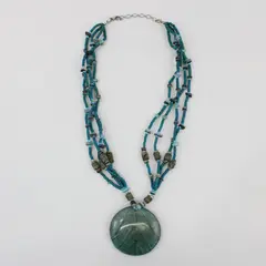 Teal Multi-Strand Beaded Statement Pendant Necklace 22" Boho