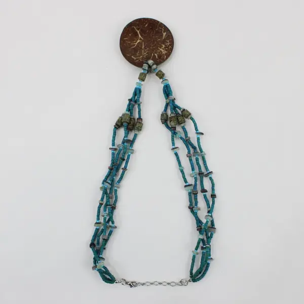 Teal Multi-Strand Beaded Statement Pendant Necklace 22" Boho
