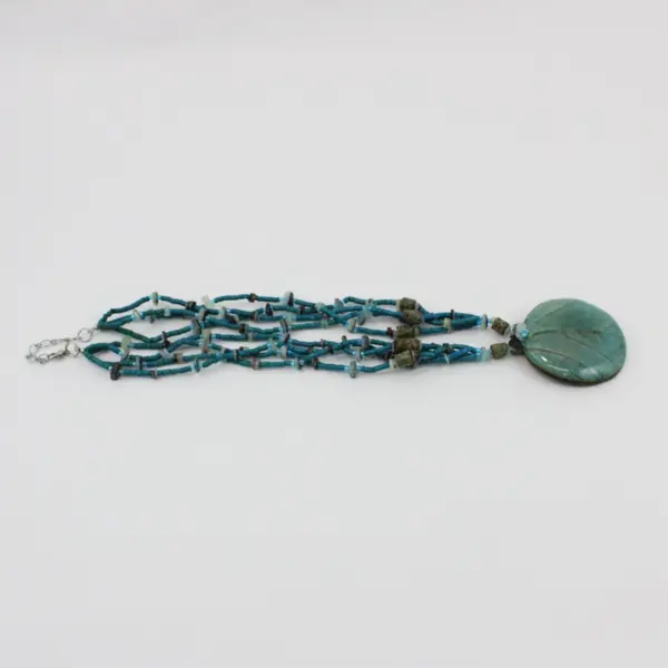Teal Multi-Strand Beaded Statement Pendant Necklace 22" Boho